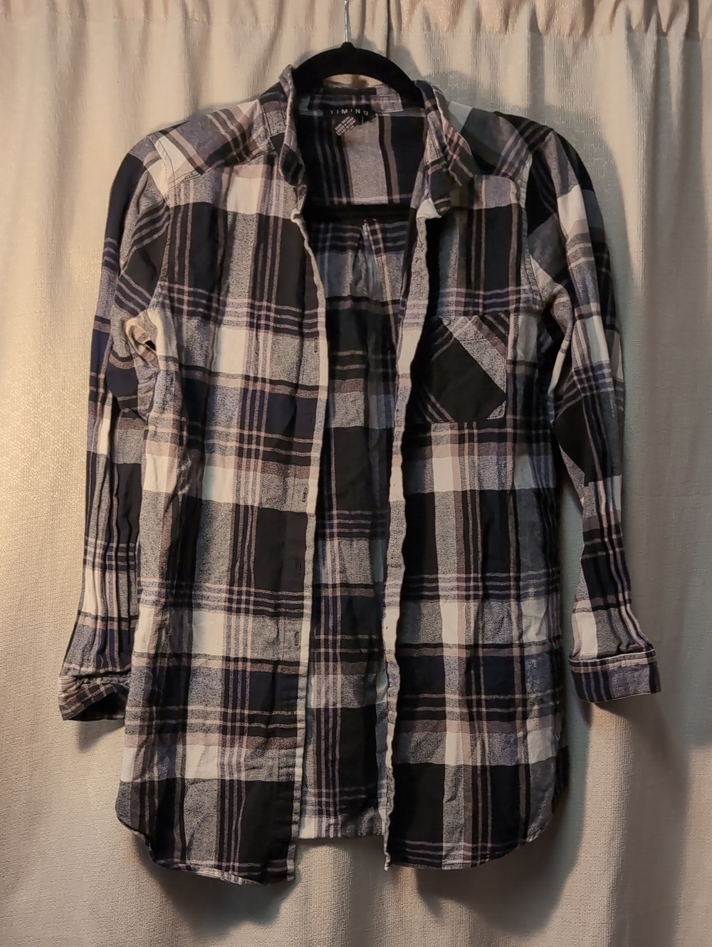 Timing | Plaid Button- Down Tunic Shirt